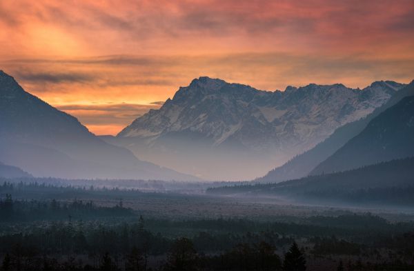 landscape, mountains, sunset, hill, nature, forest