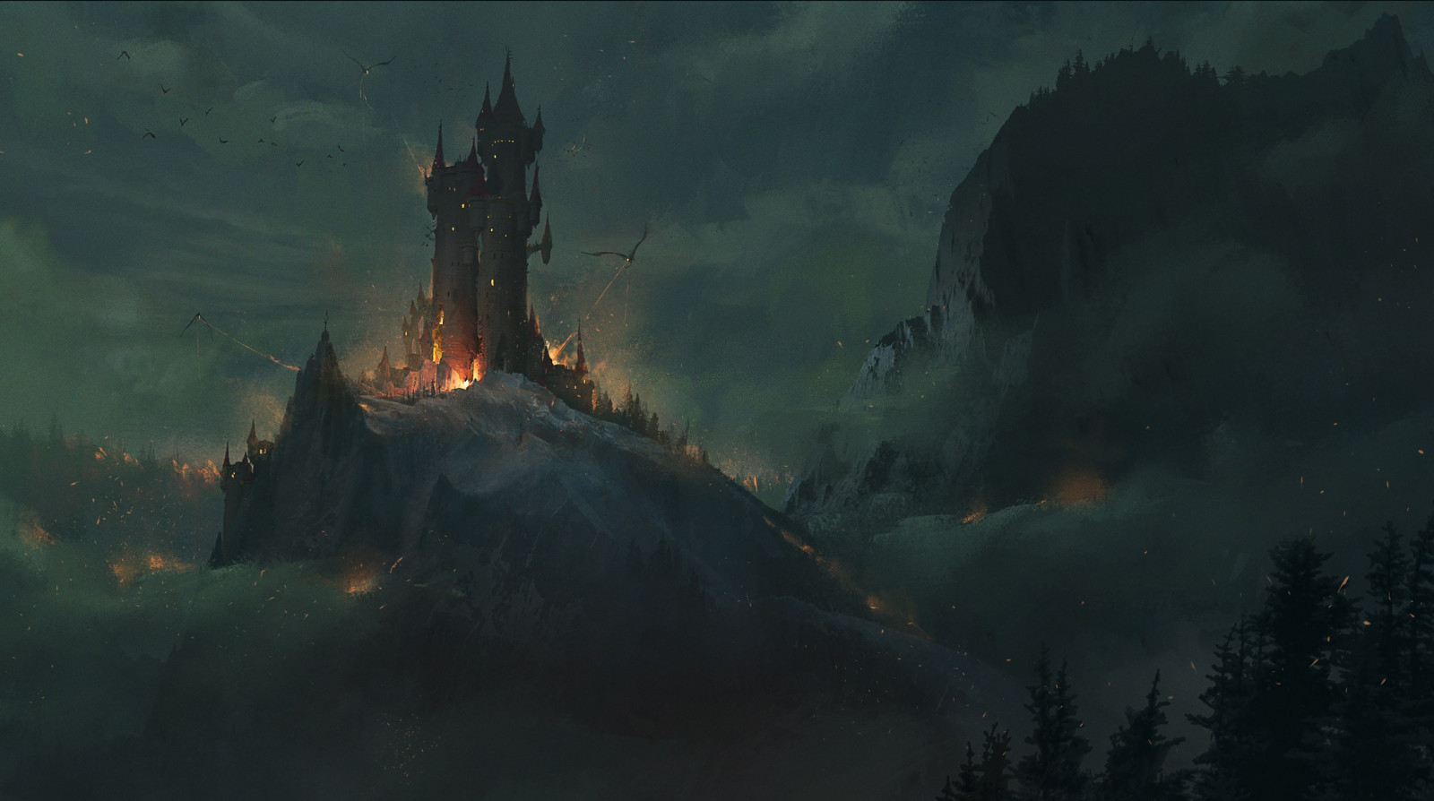 mrak, nebe, soumrak, geologický fenomén, krajina, UMĚNÍ, cg artwork, událost, půlnoc, strom, tma, večer, Natural landscape, rostlina, Skála, horizont, noc, akční adventura, Strategy video game, beletrie, pc hry