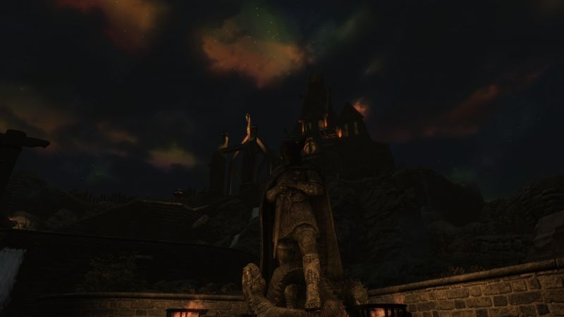 videójátékok, éjszaka, este, A Elder Scrolls V Skyrim, templom, ég videójátékok, éjszaka, este, A Elder Scrolls V Skyrim, templom, ég