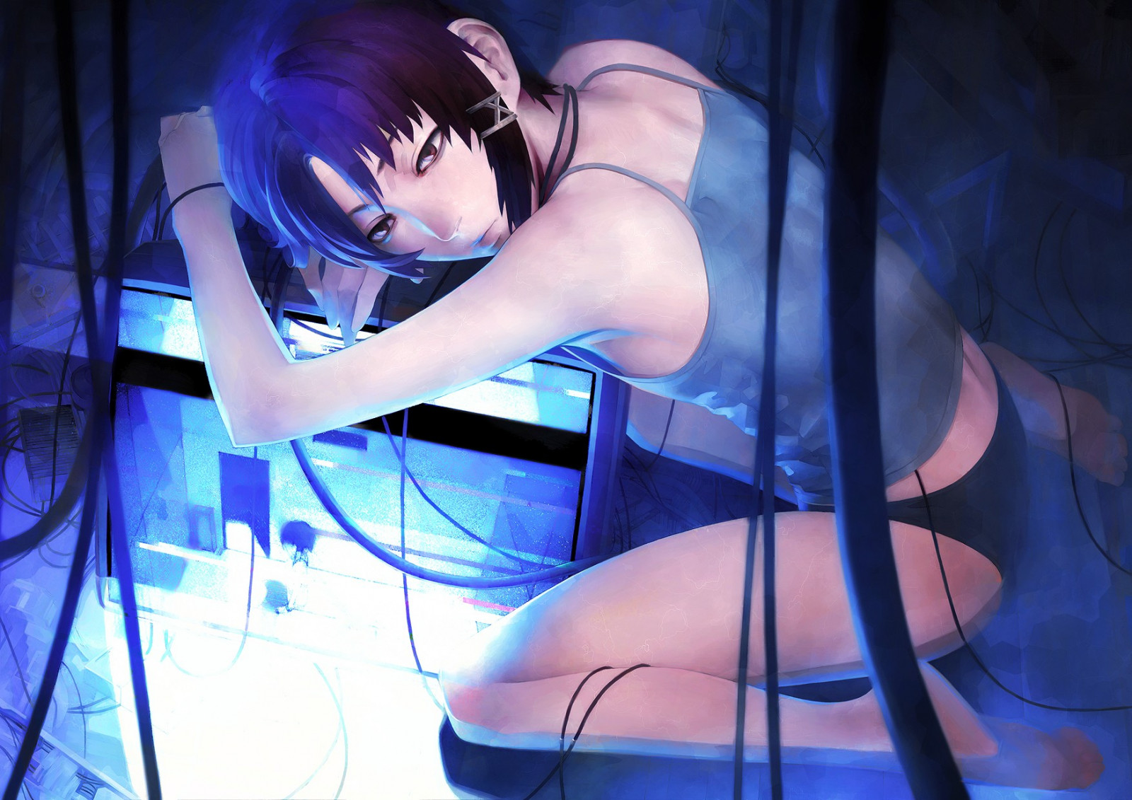 anime, modrý, Serial Experiments Lain, Lain Iwakura, oblečení, interakce