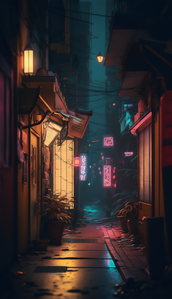Tokyo,ai art,Small Alley,vertical,portrait display,night
