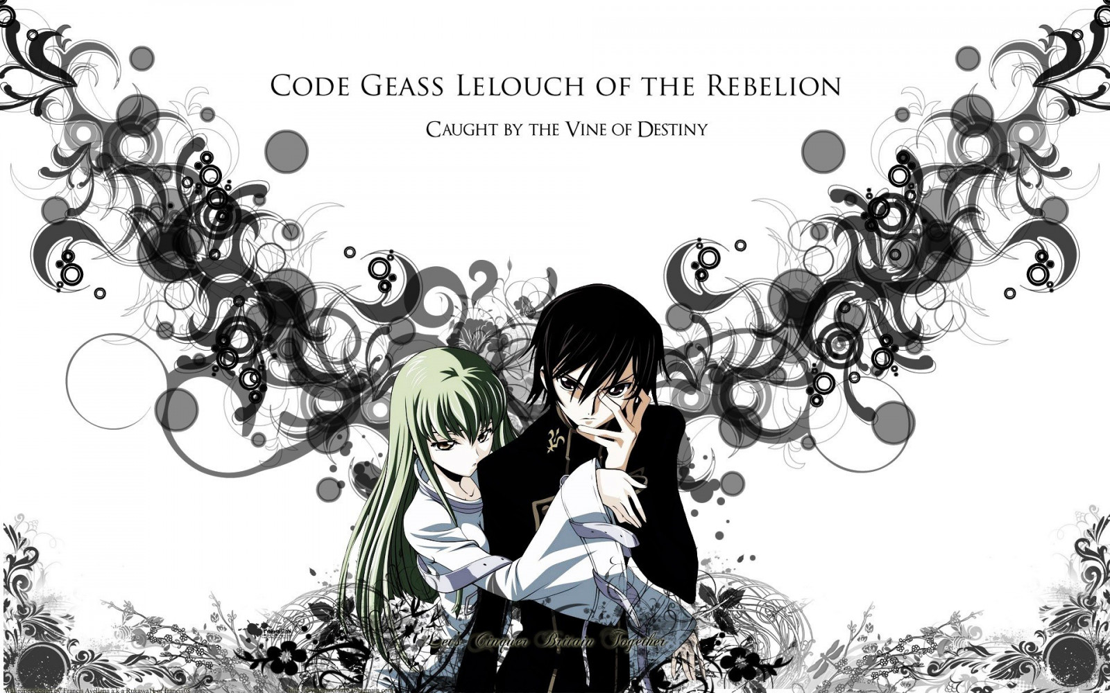 illustrazione, anime, code Geass, lamperouge Lelouch, cartone animato, C C, fiore, bianco e nero, fotografia in bianco e nero, font