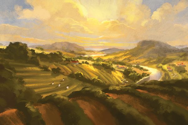 Brazil,classical art,valley,clouds,farm