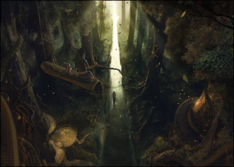 slunečnímu záření, les, fantasy umění, odraz, umělecká díla, řeka slunečnímu záření, les, fantasy umění, odraz, umělecká díla, řeka