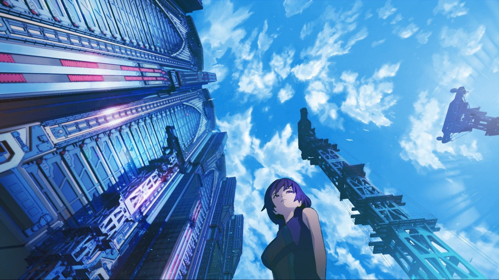 Wallpaper : anime, biru, dunia, pandangan mata cacing, screenshot