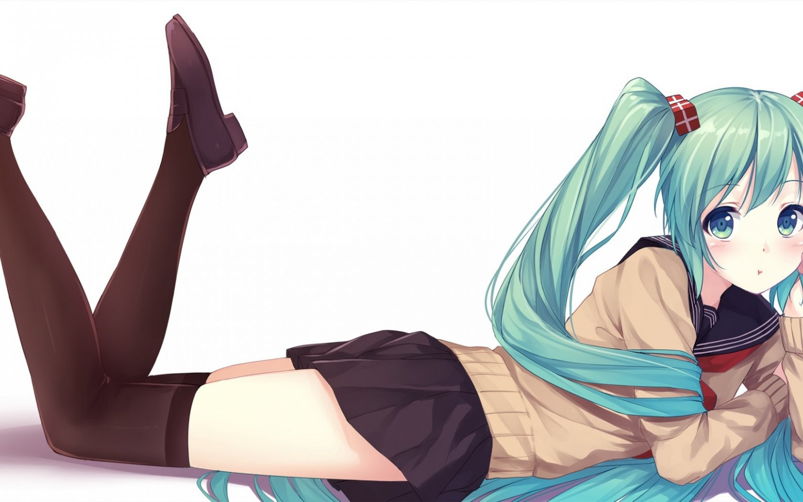 illustration, anime, tegneserie, skoleuniform, Vocaloid, Hatsune Miku, tøj, ben, arm