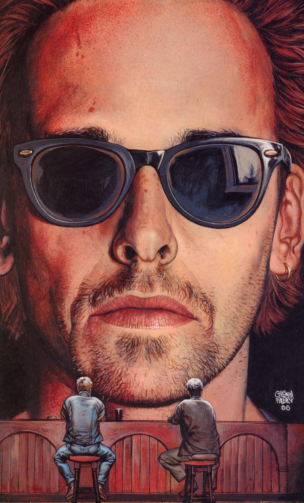 portræt, solbriller, briller, hår, overskæg, Glenn Fabry, Prædikant, Garth Ennis, Steve Dillon, fedt nok, mand, skæg, vision pleje, albumcover, ansigtshår, briller