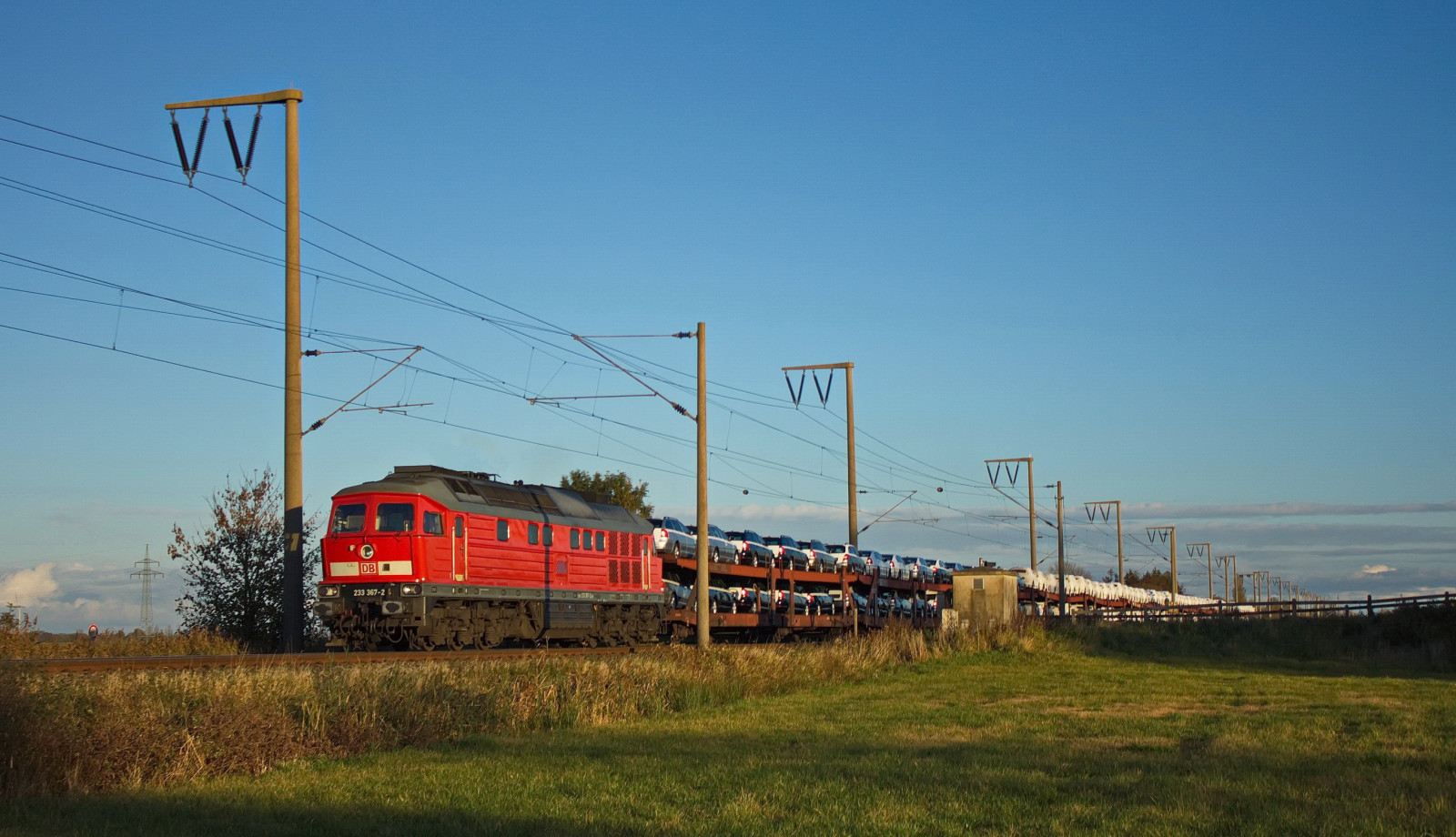 vozidlo, vlak, železnice, doprava, náklad, lokomotiva, Skoda, železnice, nebe, dráha, Herbst, mraky, db, náklad, Feld, Wiese, železniční doprava, zug, g terzug, herbstfarben, g ter, Eisenbahn, Ludmilla, br233, kabel, dbcargo, Masten, Emden, skodazug, 233367