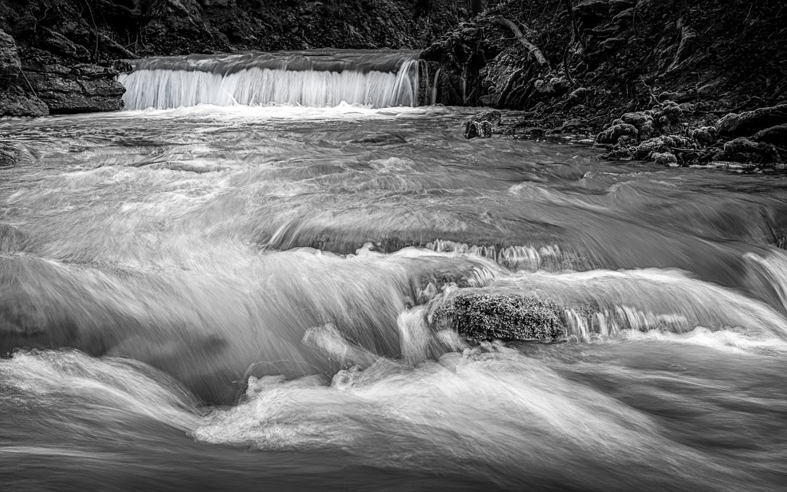 Wallpaper grimesthorpe, rocks, water, waterfall, blackandwhite