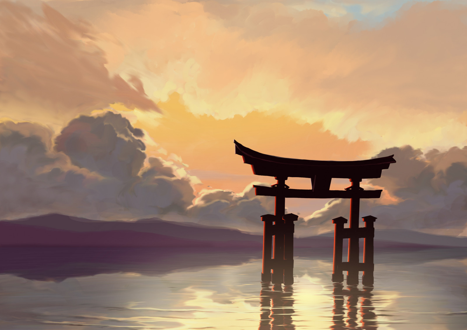 デスクトップ壁紙 デジタルアート 鳥居 湖 風景 山々 雲 3508x2480 Ispan74 デスクトップ 壁紙 Wallhere