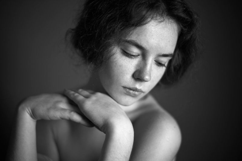Gesicht,Weiß,schwarz,Frau,einfarbig,Modell-