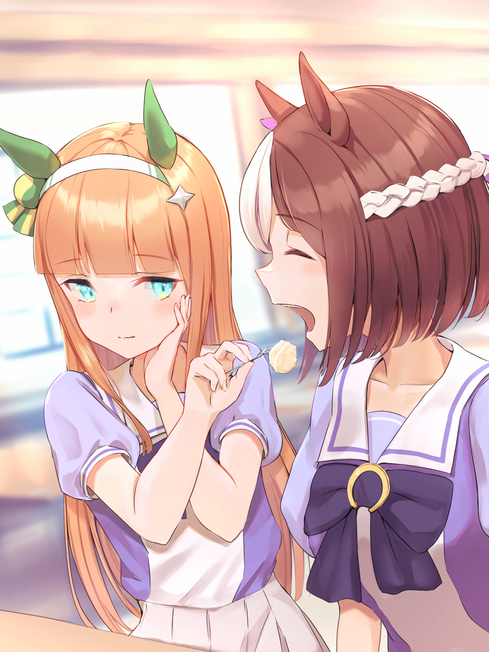anime, anime tytöt, Uma Musume Pretty Derby, horse girls, eläinten korvat, Special Week Uma Musume, lyhyet hiukset, ruskeaverikkö, Silence Suzuka Uma Musume, pitkät hiukset, punapää, two women, kuvamateriaali, digitaalinen taide, Fanitaide