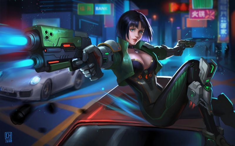 umělecká díla, ArtStation, ženy, auto, pistole, zbraň umělecká díla, ArtStation, ženy, auto, pistole, zbraň