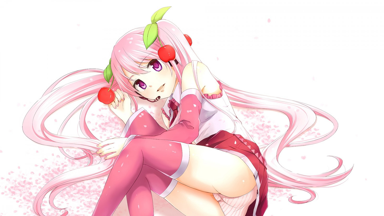 ilustrace, anime, anime dívky, osel, kreslená pohádka, punčochy, Vocaloid, Hatsune Miku, růžový, Sakura Miku, fiktivní postava, mangaka