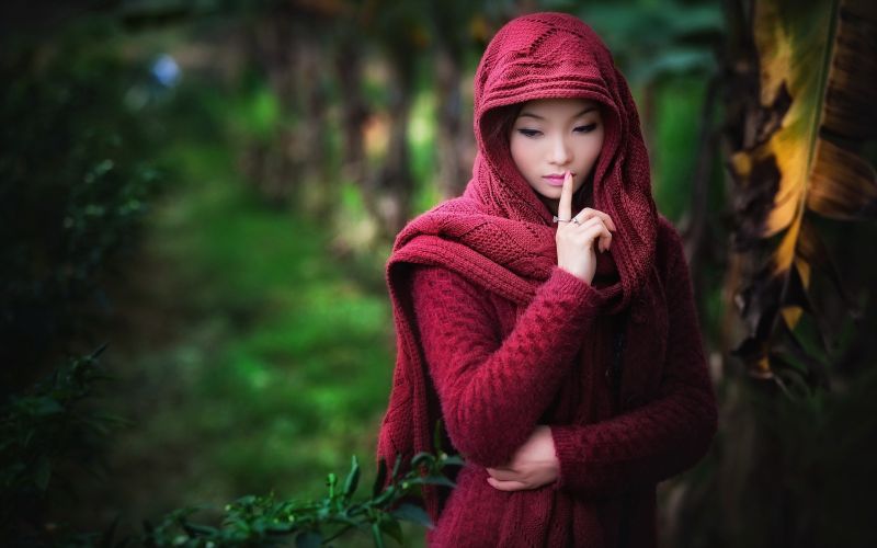 orman, Kadınlar açık havada, Kadınlar, Model, portre, kırmızı orman, Kadınlar açık havada, Kadınlar, Model, portre, kırmızı