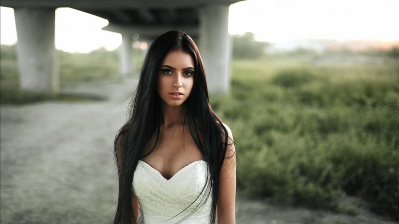 tvář, ženy, model, portrét, dlouhé vlasy, bílé šaty tvář, ženy, model, portrét, dlouhé vlasy, bílé šaty