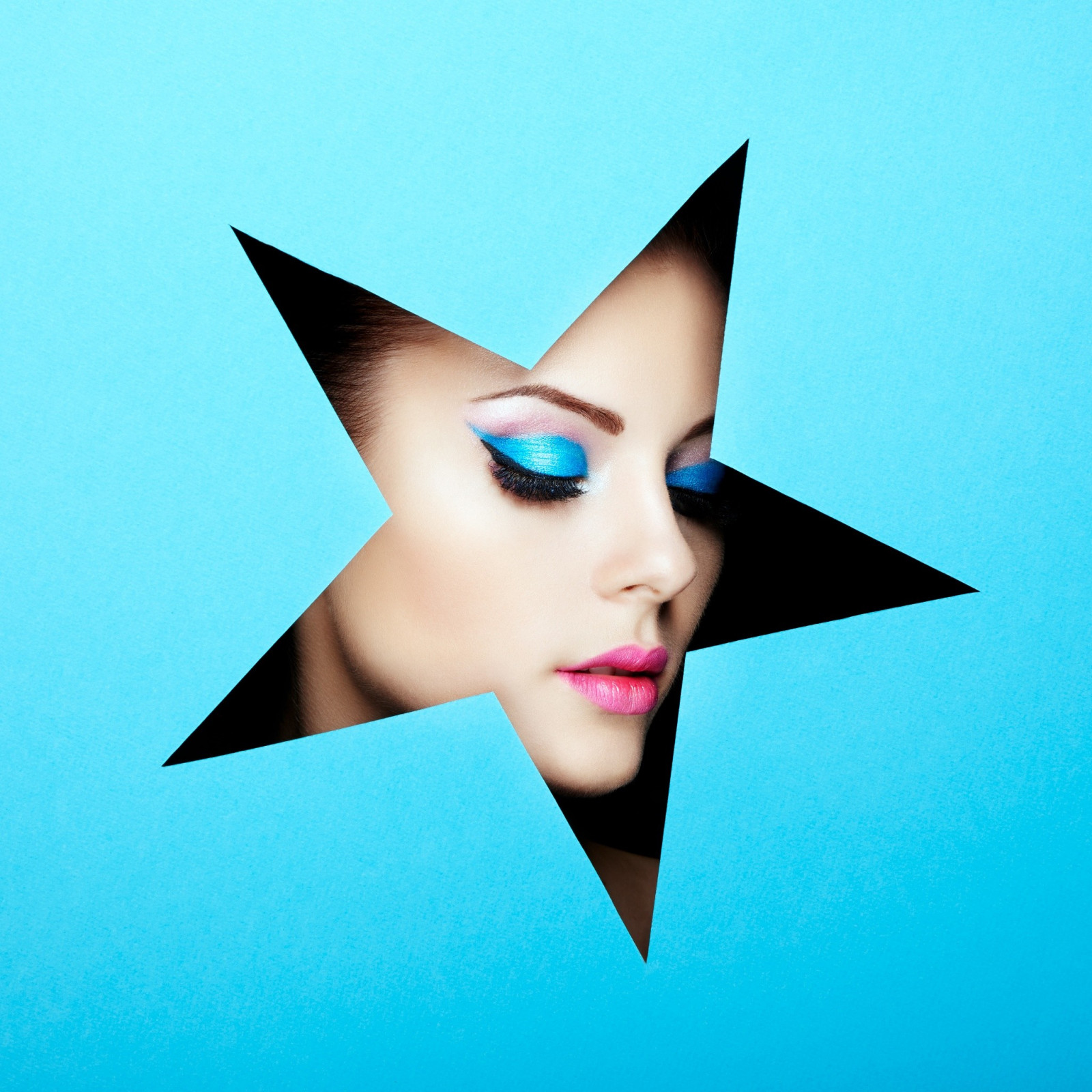 Wallpaper illustration, women, glasses, stars, blue, moustache, nose