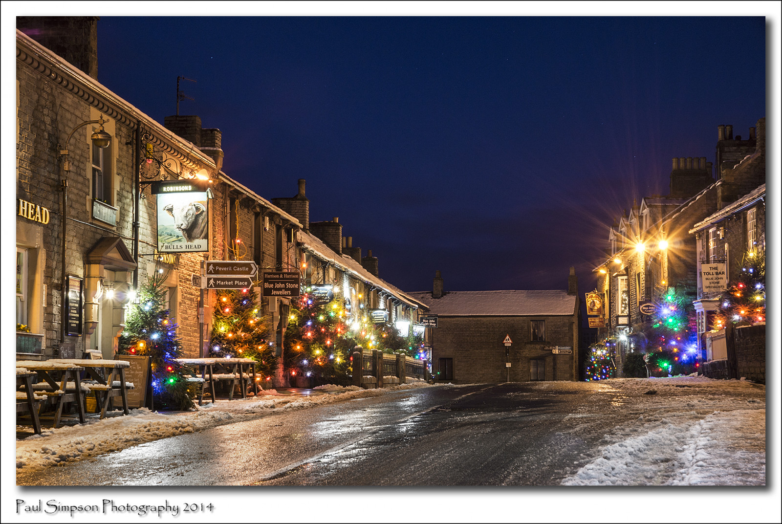 Wallpaper Christmas, street, xmas, trees, winter, white, snow, tree, beauty, lights, village