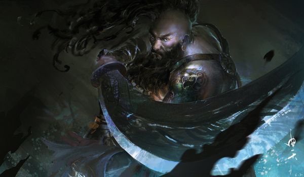 digital art, dark, artwork, men, sword, warrior