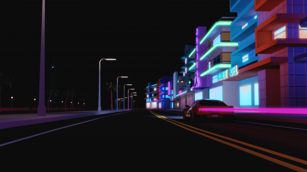 street, night, car, city, render, urban