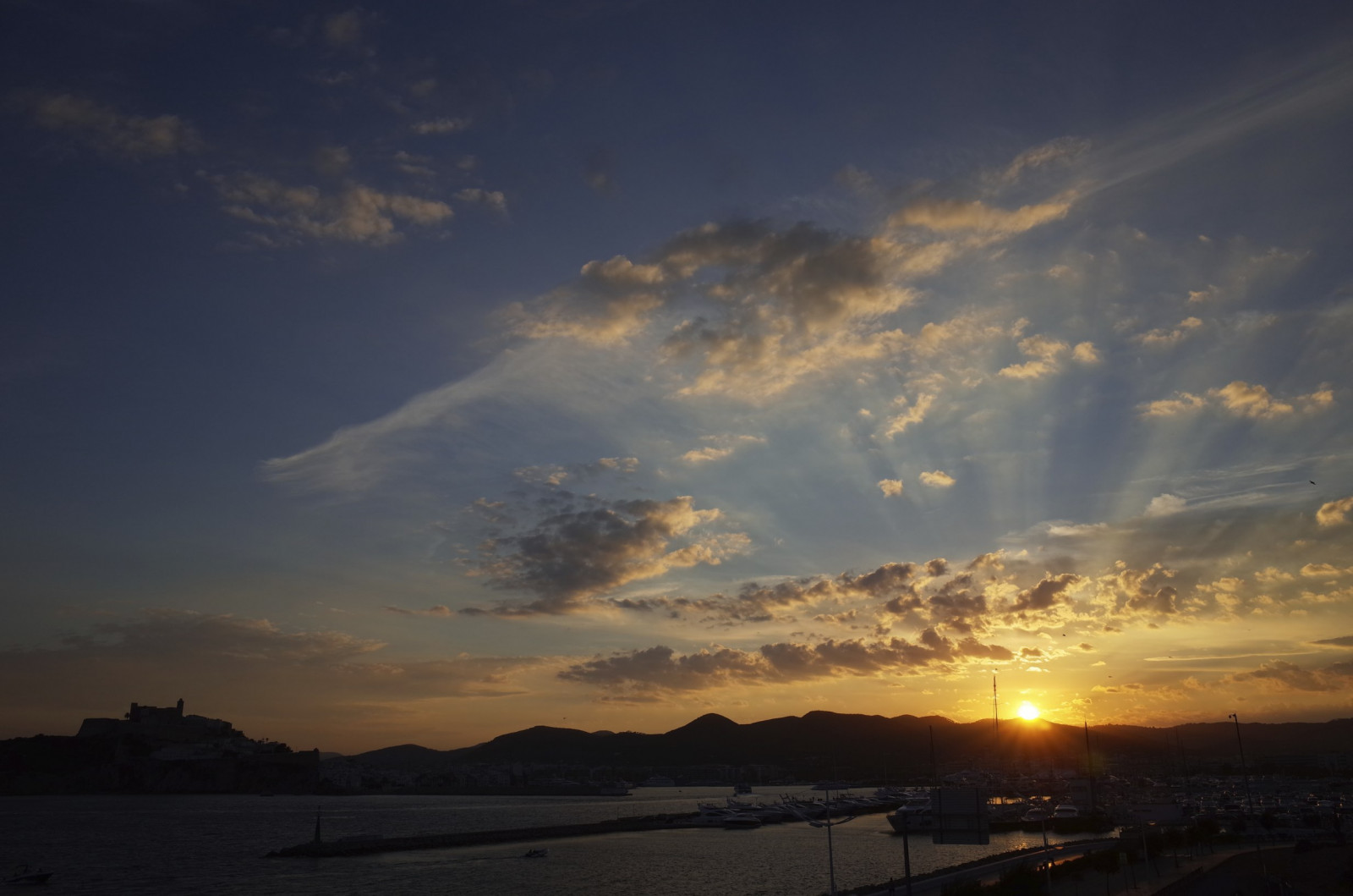 západ slunce, moře, mrak, slunce, ibiza, ricohgr