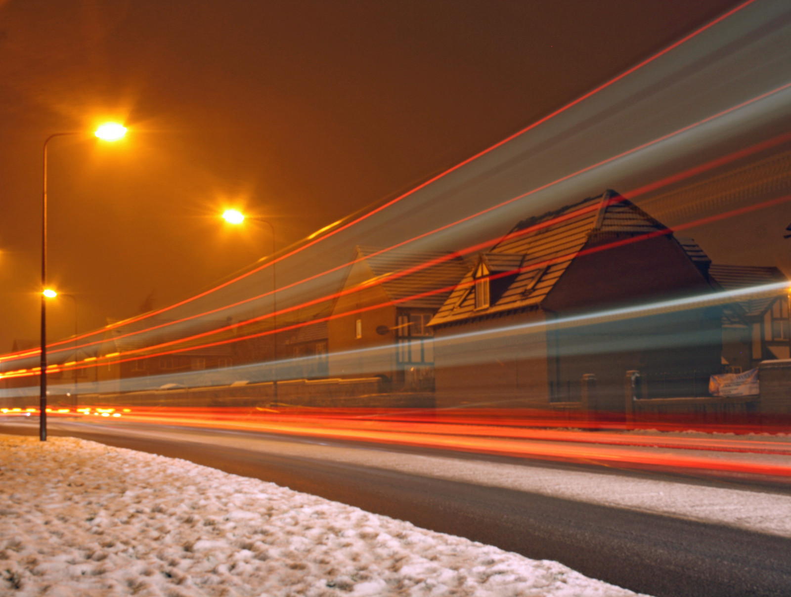 longexposure, sníh, noc, Bristol, prozkoumat, lighttrails, Den22, prozkoumal, 2013, bradleystoke, Brookway, Automobilové zábradlí, Den22365, 3652013, 365the2013edition, 22jan13