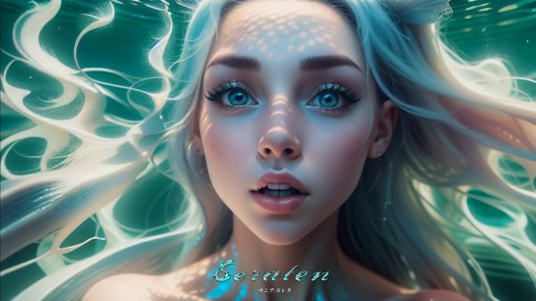 CGI,women,Mania Carta,turquoise eyes,surprised,mermaids