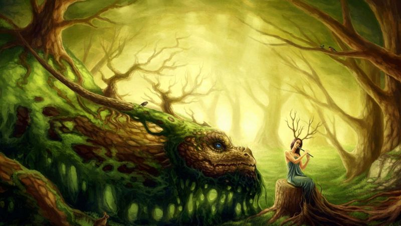 les, ilustrace, fantasy umění, drak, džungle, mytologie les, ilustrace, fantasy umění, drak, džungle, mytologie