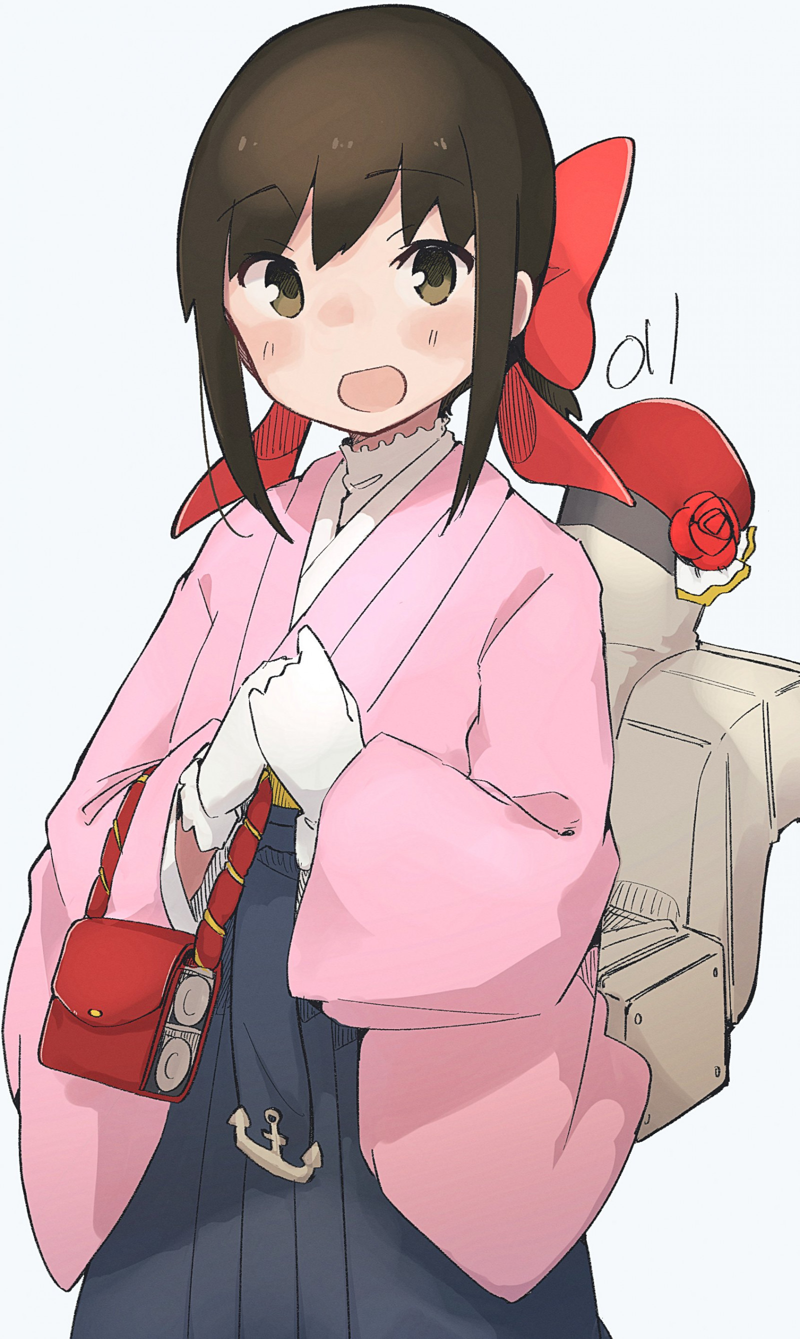 anime, anime dívky, Kantai Collection, Fubuki KanColle, koňský ohon, bruneta, kimono, japonské kimono, pink kimono, japonské oblečení, umělecká díla, digitální umění, fan art, otevři pusu, bílé pozadí, hnědé oči