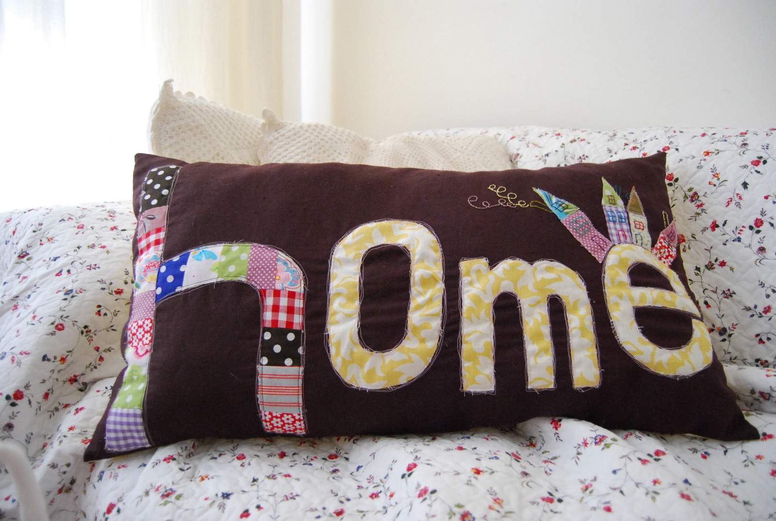 domy, domů, ruční, šití, řemesla, polštář, slátanina, polštář