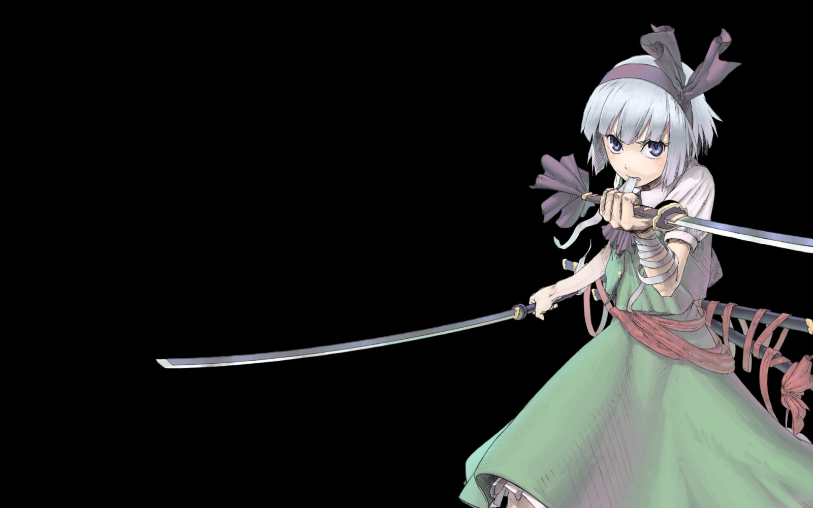 anime, Hračka, Konpaku Youmu, dívka, zbraně, obvazy