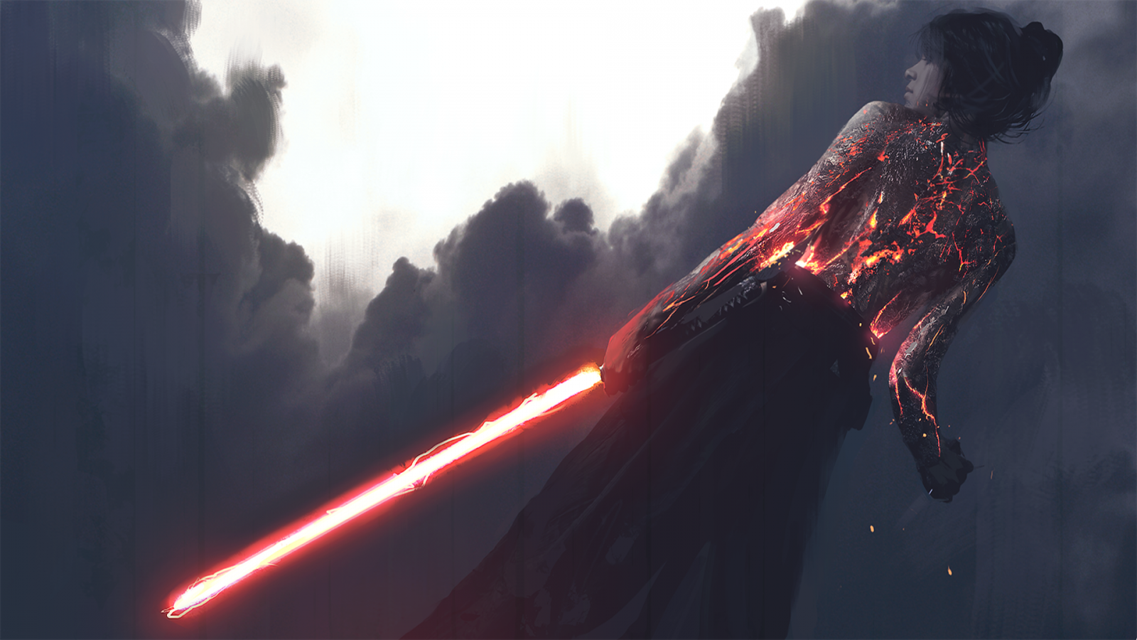 Wallpaper lightsaber, women, back, burning body, photo manipulation
