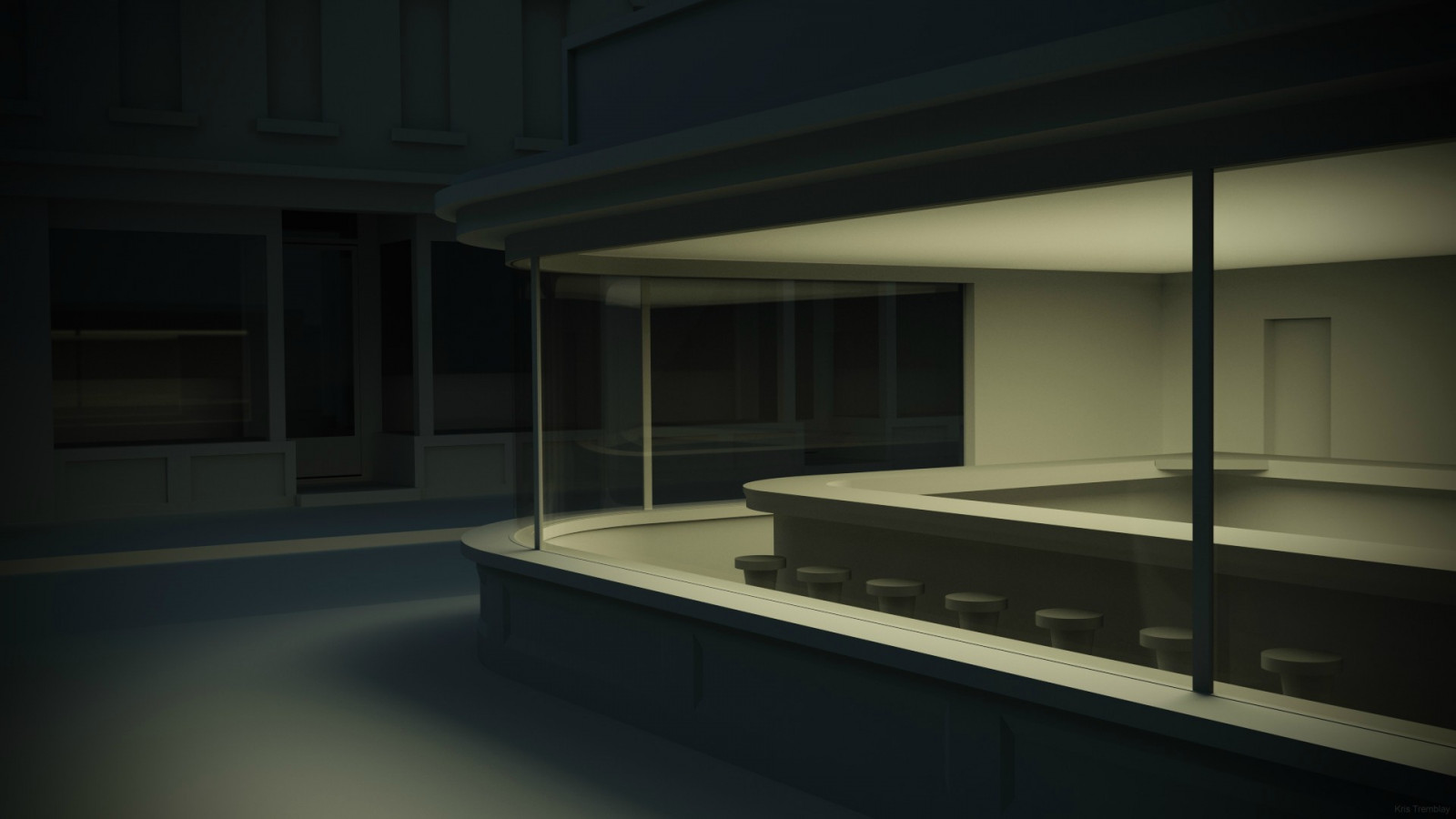 จิตรกรรม, สถาปัตยกรรม, ห้องพัก, CGI, บ้าน, การออกแบบตกแต่งภายใน, Edward Hopper, Nighthawks, เบา, แสง, ออกแบบ, ชั้น, บ้าน, เพดาน, คฤหาสน์, ภาพหน้าจอ, หน้าต่างครอบคลุม, daylighting, ห้องนั่งเล่น