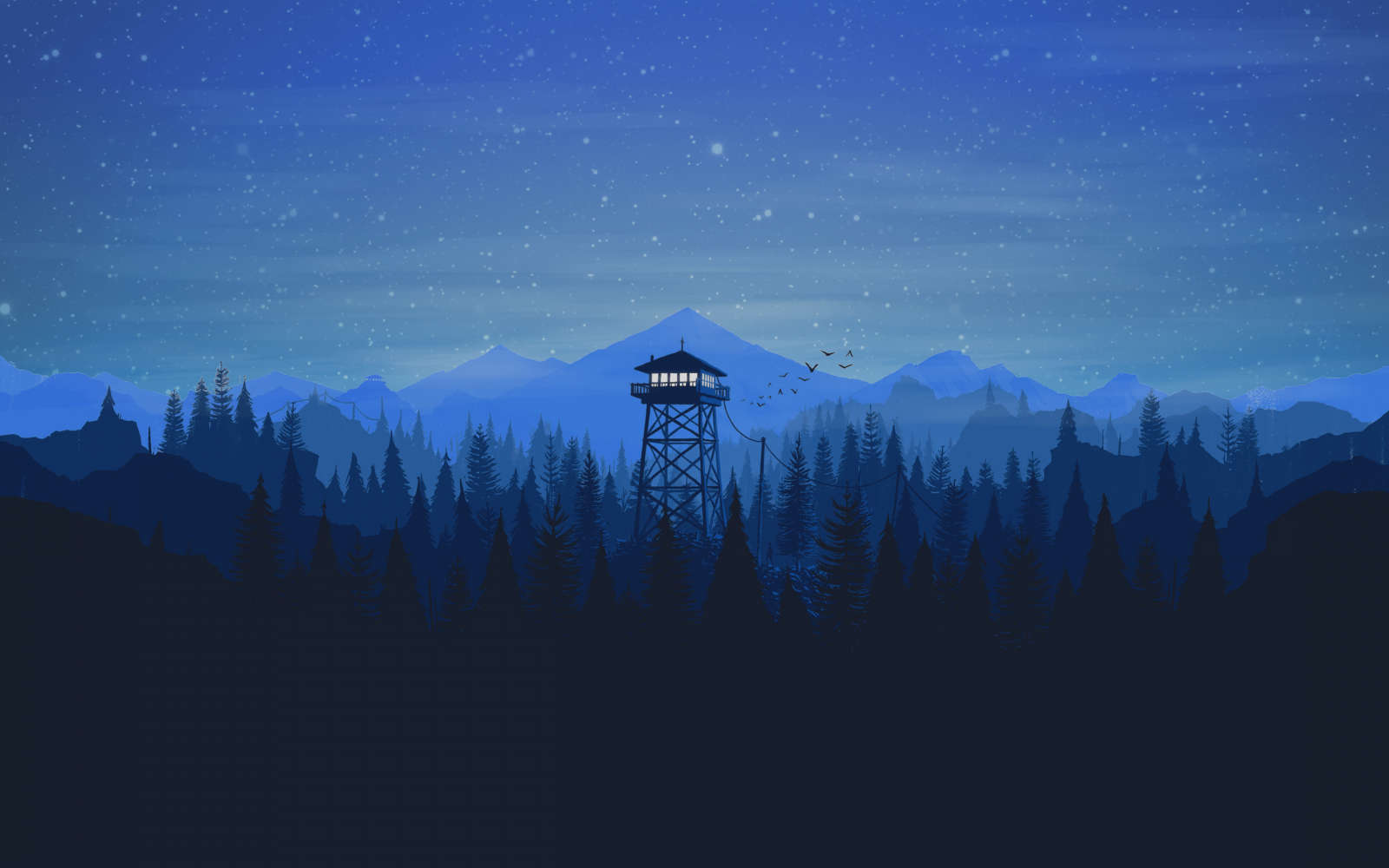 notte, cielo, chiaro di luna, atmosfera, Firewatch, crepuscolo, montagna, alba, immagine dello schermo, fenomeno atmosferico, sfondo del computer, morfologie montane, catena montuosa