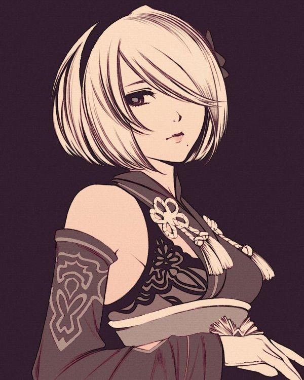 video game girls,anime girls,2B Nier Automata,Nier Automata,monochrome,mole under mouth