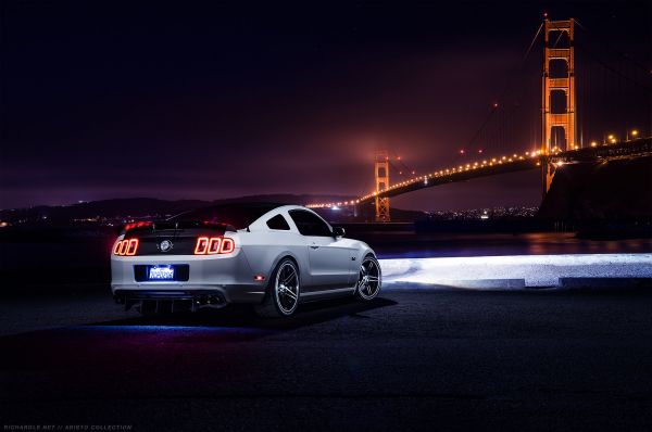 car,Ford,Ford Mustang,bridge,taillights,night