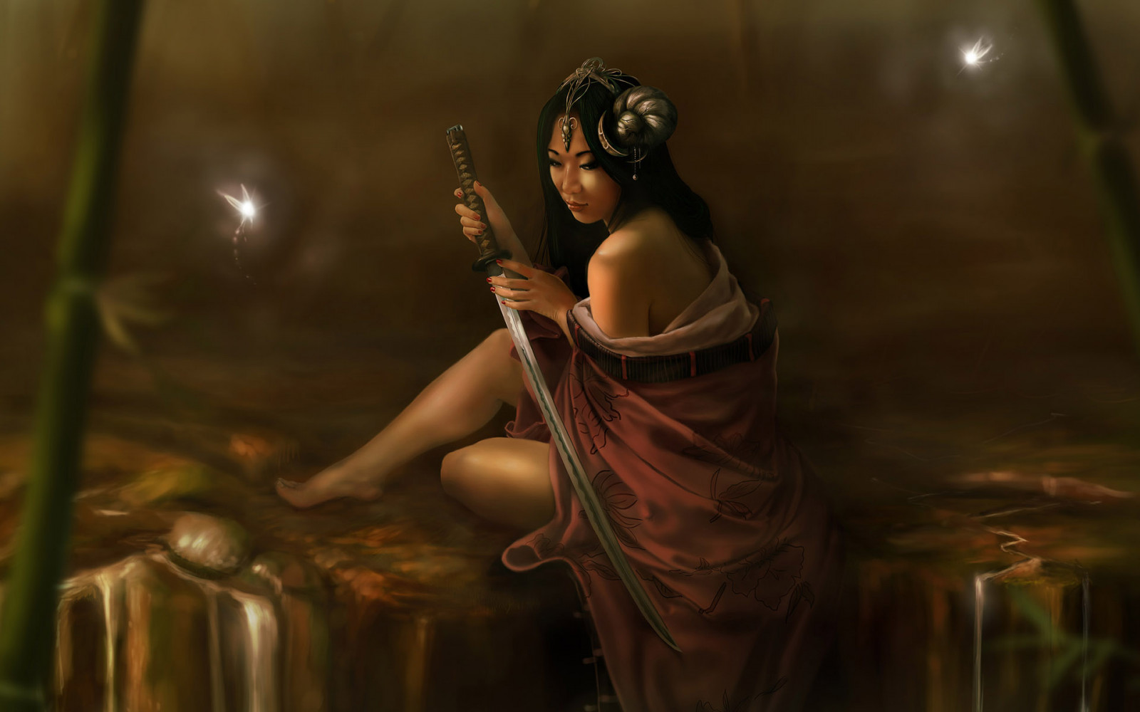1920x1200 px, KUNST, artwork, aziaten, fantasie, katana, zwaarden, wapens, vrouw