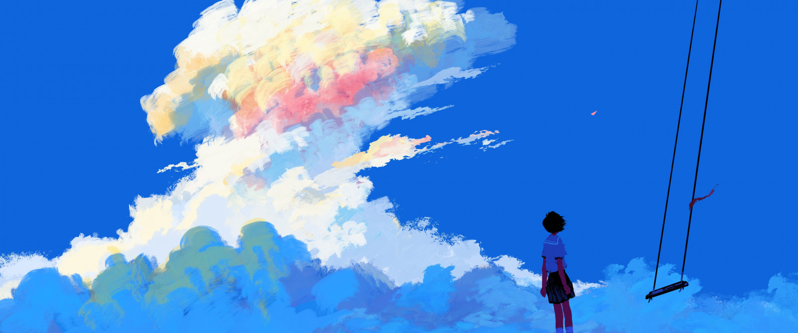 bangjoy, digitalt maleri, skyer, fredelig, Kigger væk