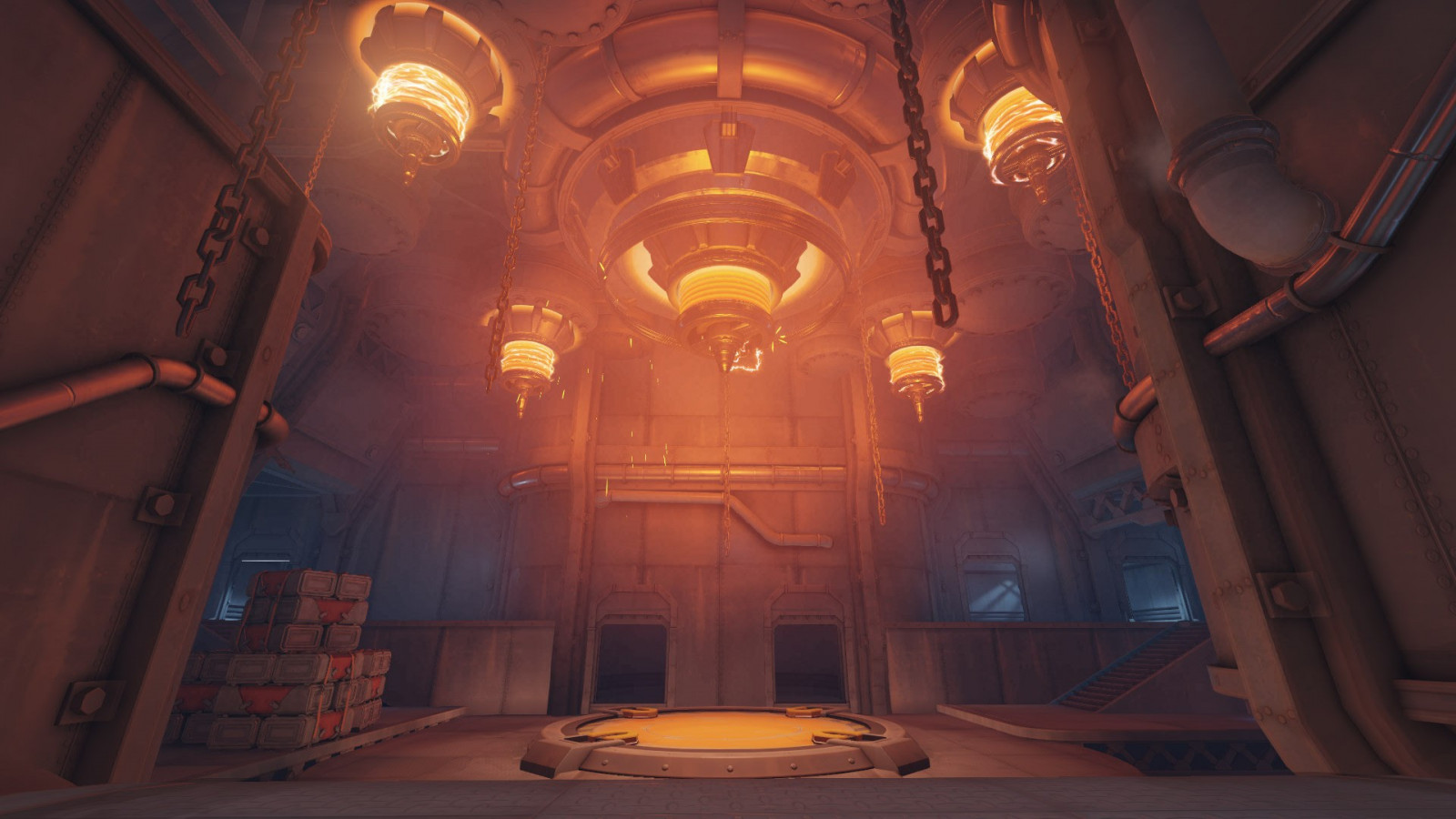 chrám, noc, symetrie, večer, Overwatch, KINGSROW, světlo, osvětlení, tma, Snímek obrazovky