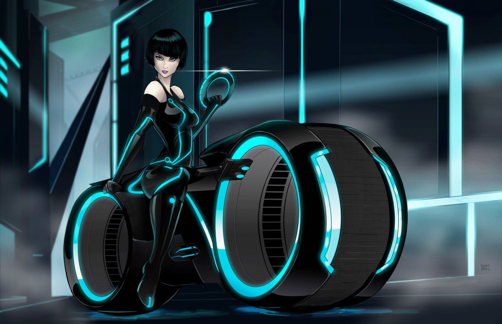 fantascienza, anime girls, Quorra, anime, Tron, film, veicolo, futuristico, Esteban Barrientos
