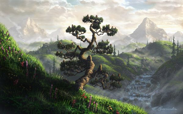 1920x1200 px, artwork, drawings, landscapes, fel, mountains
