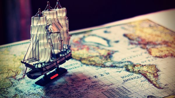 ship,sailing ship,depth of field,vehicle,macro,blue
