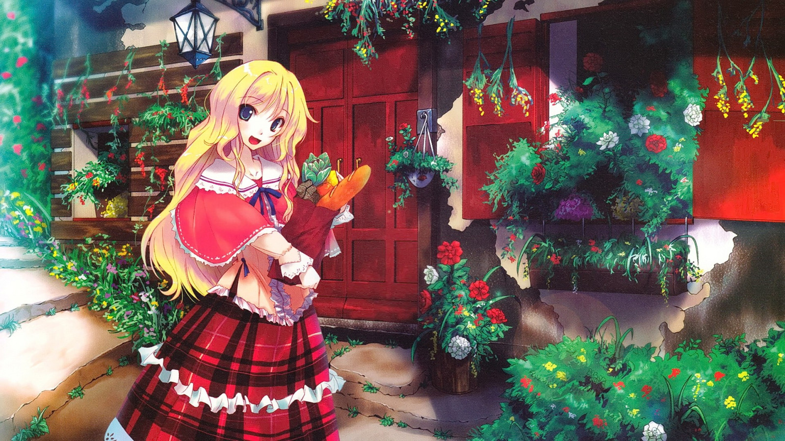 bionda, capelli lunghi, anime, anime girls, piante, personaggi originali, Natale, evento, Carnevale, colore, fiore, Festival