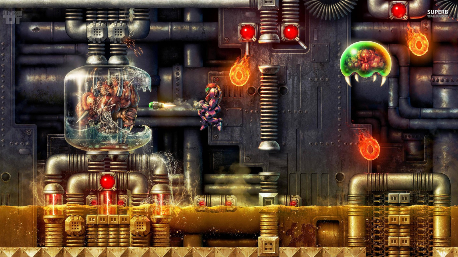 Digital kunst, computerspil, Metroid, Samus Aran, bar, maskine, Super Metroid, spil, skærmbillede, pc spil