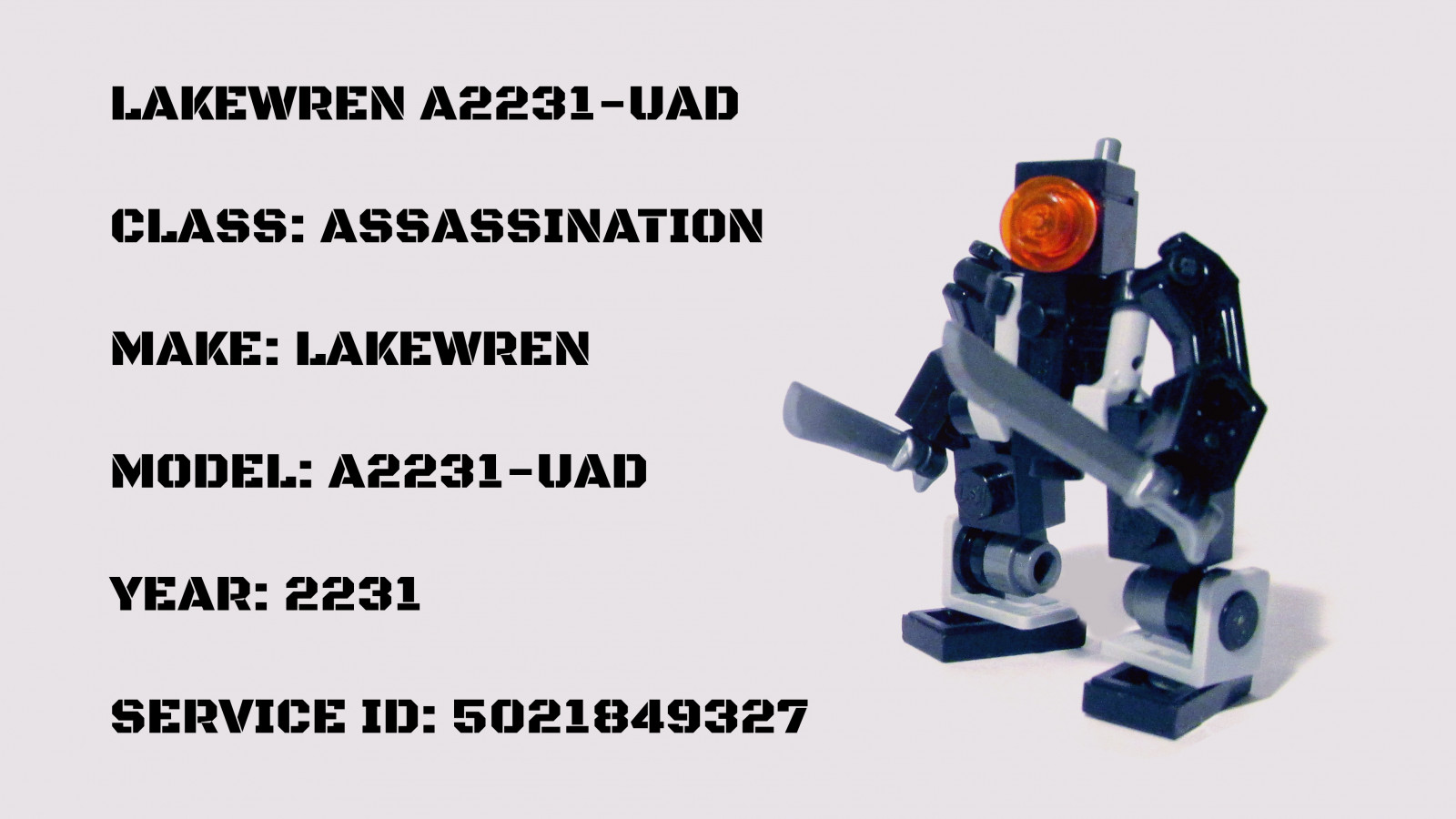 robot, válka, text, grafický design, LEGO, katana, Mech, technika, válečný, Hračka, stroj, trubec, značka, mačeta, Nože, Atentát, Napájení, soutěž, oblek, chodec, mecha, vrah, droid, powersuit, hardsuit, font, produkt, milice, konečný, droneuary, bez posádky, 2231, Uad, Potatodrone, Jezero, product design