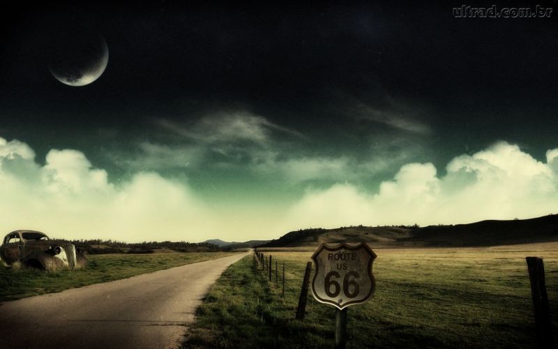 digital art, night, nature, road, landscape, sky digital art, night, nature, road, landscape, sky