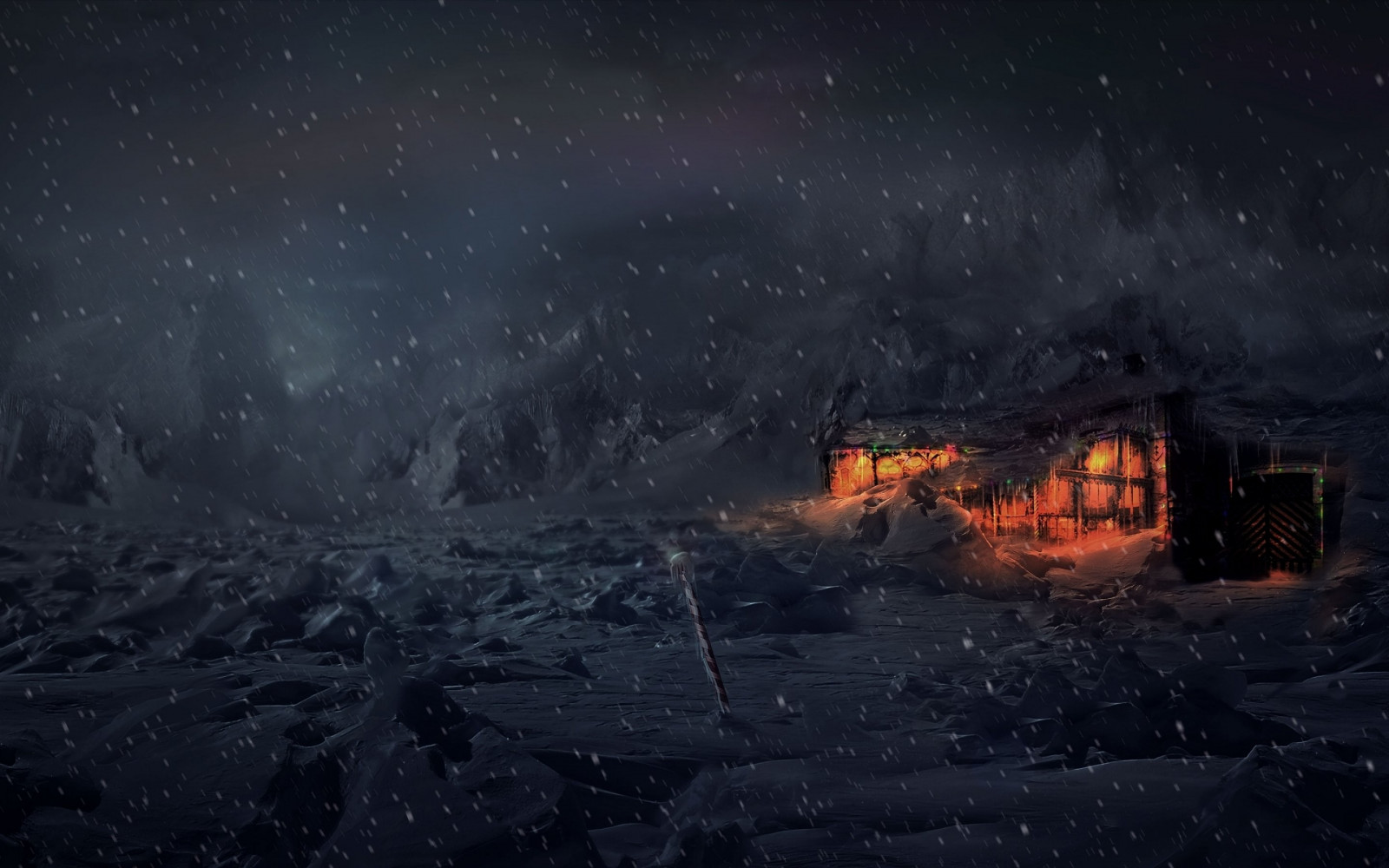 světla, fantasy umění, noc, sníh, atmosféra, jitřenka, půlnoc, Severní pól, počasí, tma, Snímek obrazovky, počítač tapeta, geologický fenomén