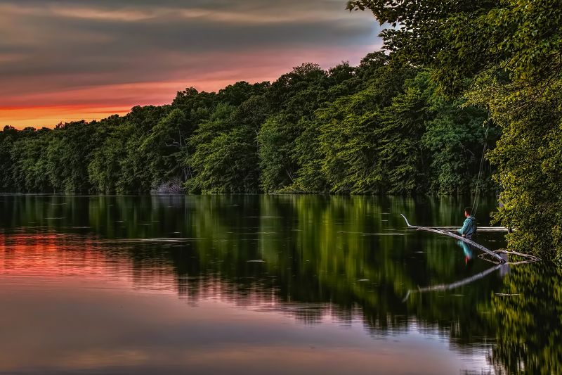 แนวนอน, พระอาทิตย์ตก, ทะเลสาบ, น้ำ, ธรรมชาติ, การสะท้อน