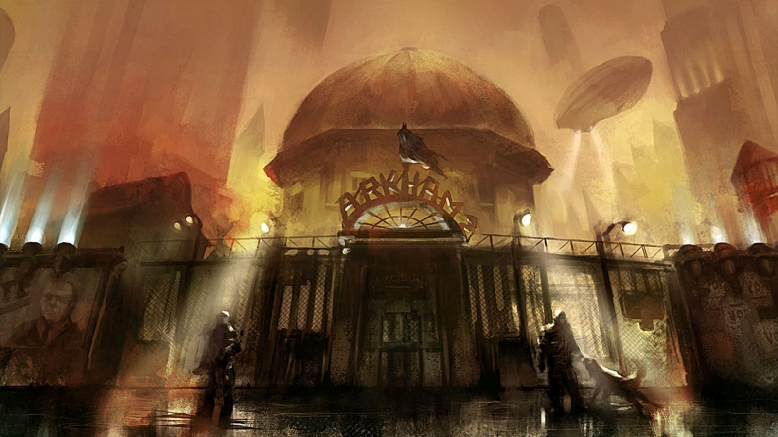 Batman Arkham City, Arkham, fan art, hlídat, Pes, vzducholoď