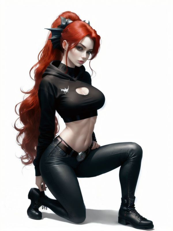 women,Stable Diffusion,ai art,redhead,jeans,black clothing